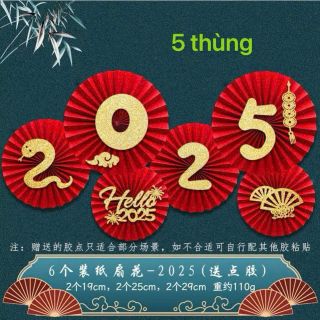 Bộ 6 Quạt Giấy gấp sẵn,quạt Happy New Years 2025 trang trí Tết sinh nhật,party,tiệc cưới,trường học,mầm non văn phòng
