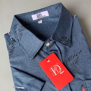 Áo Sơ Mi nam trung niên form rộng vải đũi cotton họa tiết LÔNG VŨ, mềm mịn, không nhăn.