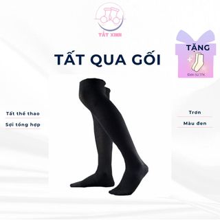 [Qua gối] Tất thể thao màu đen, trắng trơn cổ cao trên gối xuất dư