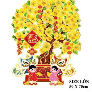 Hình Giấy Ép Nhũ 3d Chậu Đào Chậu Mai, Dán Kính Dán Tường, Trang Trí Tết