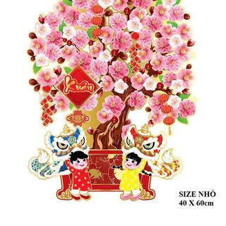 Hình Giấy Ép Nhũ 3d Chậu Đào Chậu Mai, Dán Kính Dán Tường, Trang Trí Tết