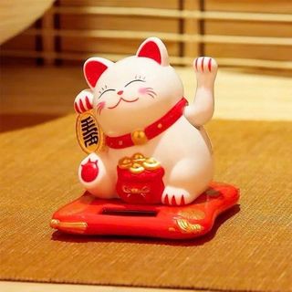 Mèo Thần Tài Vẫy Tay pin mặt trời trang trí cửa hàng gia đình bàn làm việc may mắn quà tặng khai trương