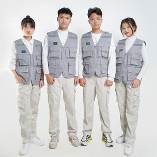 ÁO GHI LÊ 6 TÚI PHẢN QUANG BẢO HỘ LAO ĐỘNG , ÁO KỸ THUẬT , KỸ SƯ, CÔNG NHÂN, MÀU GHI ÁNH TÍM