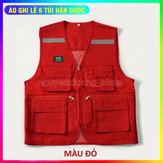 ÁO GHI LÊ 6 TÚI PHẢN QUANG BẢO HỘ LAO ĐỘNG , ÁO KỸ THUẬT , KỸ SƯ, CÔNG NHÂN, MÀU ĐỎ