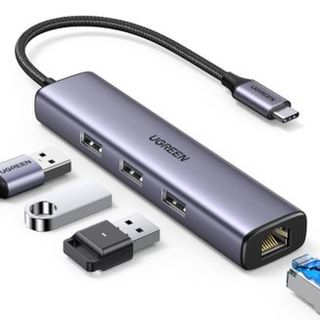 UGREEN 60600 USB-C to 3×USB3.0 Hub+RJ45 (1000M) Ethernet Adapter