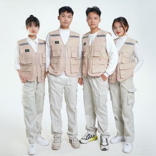 ÁO GHI LÊ 6 TÚI PHẢN QUANG BẢO HỘ LAO ĐỘNG , ÁO KỸ THUẬT , KỸ SƯ, CÔNG NHÂN, MÀU BE VÀNG