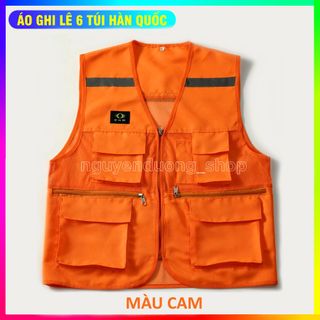 ÁO GHI LÊ 6 TÚI PHẢN QUANG BẢO HỘ LAO ĐỘNG , ÁO KỸ THUẬT , KỸ SƯ, CÔNG NHÂN, MÀU CAM