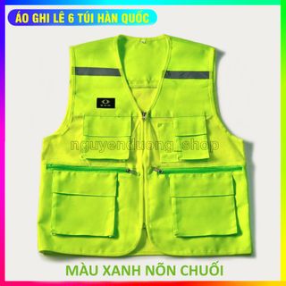 ÁO GHI LÊ 6 TÚI PHẢN QUANG BẢO HỘ LAO ĐỘNG , ÁO KỸ THUẬT , KỸ SƯ, CÔNG NHÂN, MÀU XANH NÕN CHUỐI