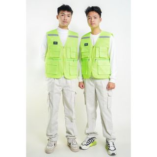 ÁO GHI LÊ 6 TÚI PHẢN QUANG BẢO HỘ LAO ĐỘNG , ÁO KỸ THUẬT , KỸ SƯ, CÔNG NHÂN, MÀU XANH NÕN CHUỐI