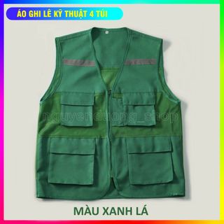 ÁO GHI LÊ 4 TÚI PHẢN QUANG BẢO HỘ LAO ĐỘNG , ÁO KỸ THUẬT , KỸ SƯ, CÔNG NHÂN, MÀU XANH LÁ CÂY