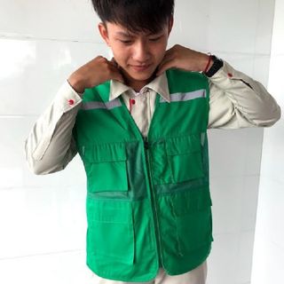 ÁO GHI LÊ 4 TÚI PHẢN QUANG BẢO HỘ LAO ĐỘNG , ÁO KỸ THUẬT , KỸ SƯ, CÔNG NHÂN, MÀU XANH LÁ CÂY