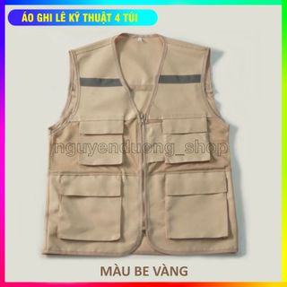 ÁO GHI LÊ 4 TÚI PHẢN QUANG BẢO HỘ LAO ĐỘNG , ÁO KỸ THUẬT , KỸ SƯ, CÔNG NHÂN, MÀU BE VÀNG