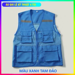 ÁO GHI LÊ 4 TÚI PHẢN QUANG BẢO HỘ LAO ĐỘNG , ÁO KỸ THUẬT , KỸ SƯ, CÔNG NHÂN, MÀU XANH TAM ĐẢO
