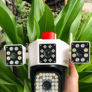 "Chuyên cơ mặt đất" Camera Wifi Yoosee Q10-V15 15MP 4 mắt 3 khung, điều chỉnh xoay cả 3 khung "RA SAU LƯNG" (Mắt giả ở giữa có 8 LED CA RÔ)