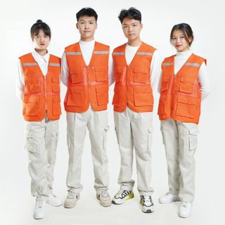 ÁO GHI LÊ 4 TÚI PHẢN QUANG BẢO HỘ LAO ĐỘNG , ÁO KỸ THUẬT , KỸ SƯ, CÔNG NHÂN, MÀU CAM
