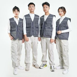 ÁO GHI LÊ 4 TÚI PHẢN QUANG BẢO HỘ LAO ĐỘNG , ÁO KỸ THUẬT , KỸ SƯ, CÔNG NHÂN, MÀU CHÌ
