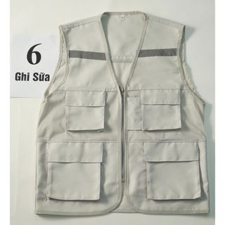 ÁO GHI LÊ 4 TÚI PHẢN QUANG BẢO HỘ LAO ĐỘNG , ÁO KỸ THUẬT , KỸ SƯ, CÔNG NHÂN, MÀU GHI SỮA