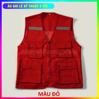 ÁO GHI LÊ 4 TÚI PHẢN QUANG BẢO HỘ LAO ĐỘNG , ÁO KỸ THUẬT , KỸ SƯ, CÔNG NHÂN, MÀU ĐỎ