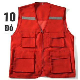 ÁO GHI LÊ 4 TÚI PHẢN QUANG BẢO HỘ LAO ĐỘNG , ÁO KỸ THUẬT , KỸ SƯ, CÔNG NHÂN, MÀU ĐỎ