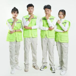 ÁO GHI LÊ 4 TÚI PHẢN QUANG BẢO HỘ LAO ĐỘNG , ÁO KỸ THUẬT , KỸ SƯ, CÔNG NHÂN, MÀU XANH NÕN CHUỐI