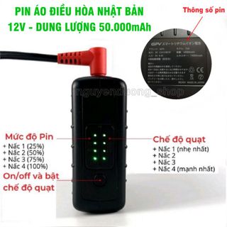 PIN DỰ PHÒNG DÙNG CHO ÁO ĐIỀU HÒA NHẬT BẢN, DÙNG SẠC ĐIỆN THOẠI, IPAD DUNG LƯỢNG 50.000 mAh