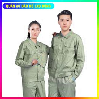 ĐỒNG PHỤC BẢO HỘ LAO ĐỘNG VẢI KAKI LOẠI 1, QUẦN ÁO BẢO HỘ LAO ĐỘNG NAM NỮ MÀU GHI ÁNH XANH