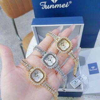 ĐỒNG HỒ NỮ CHÍNH HÃNG MỚI NHẤT FUNMEI F2125 MẶT VUÔNG VIỀN PHA LÊ ĐI KÈM TEM KÍCH HOẠT ĐIỆN TỬ