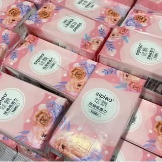 Thùng 10 bịch giấy treo đa năng Hoa Hồng, Khăn rút 4 lớp treo tường mỗi bịch 1000 tờ - CTB822