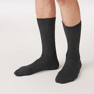 Tất công sở nam cổ cao màu đen xám sọc gân dệt kim xuất dư