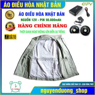 ÁO ĐIỀU HÒA CHÍNH HÃNG NHẬT BẢN PIN 50.000mAh - 12V, LÀM MÁT CHỐNG NẮNG NÓNG NAM VÀ NỮ MÀU GHI SÁNG