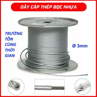 DÂY CÁP THÉP BỌC NHỰA, CÁP LỤA BỌC NHỰA, CÁP MẠ KẼM BỌC NHỰA PVC CHỐNG RỈ ĐƯỜNG KÍNH 3mm ( PHI 3 )