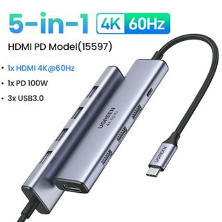 UGREEN 15597 USB-C To HDMI+3*USB 3.0 A+PD Power Converter 4K@60Hz with PD