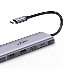 UGREEN 70411 USB-C to 2 * USB3.0-A Hub + HDMI + TF/SD with PD Power Supply (Space Gray) 4K@30Hz