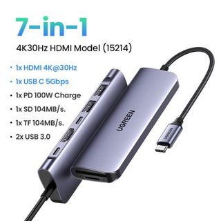 UGREEN 15214 USB-C to 2xUSB3.0+USB-C+HDMI+SD&TF+PD 4K@30Hz