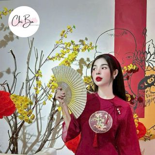 set áo dài đỏ cách tân tay lửng nơ vay kèm quần dài ống suông mặc tết cực xinh