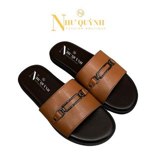 Dép da microfiber phối khóa bản ngang đế cao su nguyên khối chống trơn trượt mã B02