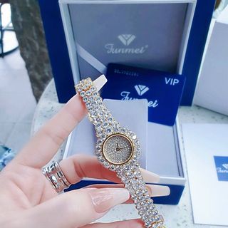 ĐỒNG HỒ NỮ CHÍNH HÃNG MỚI NHẤT FUNMEI F00 FULL ĐÁ PHA LÊ ĐI KÈM TEM KÍCH HOẠT ĐIỆN TỬ