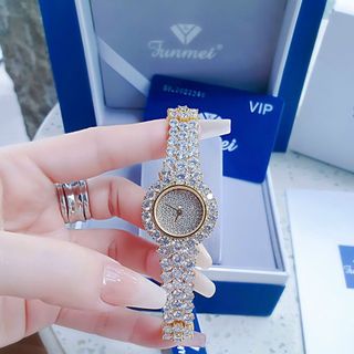 ĐỒNG HỒ NỮ CHÍNH HÃNG MỚI NHẤT FUNMEI F00 FULL ĐÁ PHA LÊ ĐI KÈM TEM KÍCH HOẠT ĐIỆN TỬ