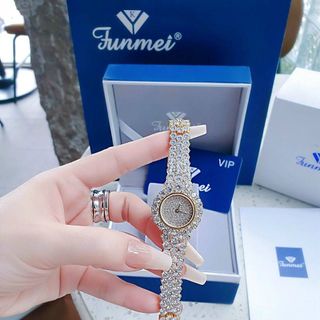 ĐỒNG HỒ NỮ CHÍNH HÃNG MỚI NHẤT FUNMEI F00 FULL ĐÁ PHA LÊ ĐI KÈM TEM KÍCH HOẠT ĐIỆN TỬ