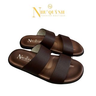 Dép 2 quai ngang da thật, thiết kế dập nổi trẻ trung, đế cao su chống trơn K03 Như Quỳnh Fashion