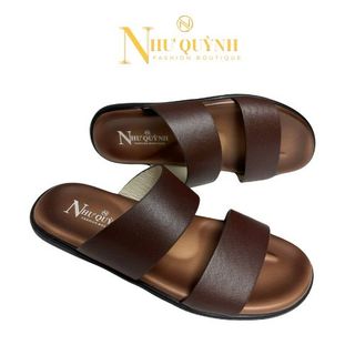 Dép 2 quai ngang da thật, thiết kế dập nổi trẻ trung, đế cao su chống trơn K03 Như Quỳnh Fashion