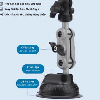 Giá đỡ điện thoại ô tô hút chân không, kẹp điện thoại hít kính B1 chất liệu hợp kim cao cấp xoay 360 độ mẫu mới 2024