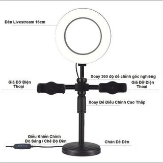 Đèn Livestream Để Bàn Kèm 2 Kẹp Điện Thoại - Gậy Selfie & Ánh Sáng Hoàn Hảo Cho Video TikTok