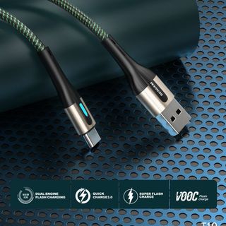 Cáp sạc Sendem T10 6A bọc dù có đèn thở Chân IPhone