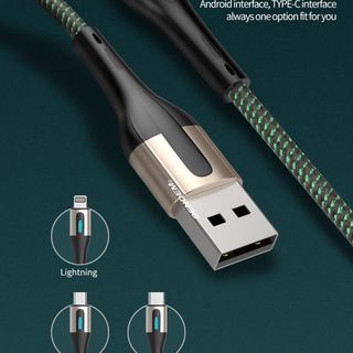 Cáp sạc nhanh Sendem T10 6A bọc dù có đèn thở Chân TypeC