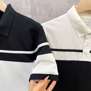 ÁO THUN NAM, ÁO THUN CỔ BẺ PHỐI MÀU TRẮNG ĐEN