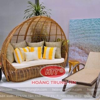 Giường tắm nắng mây nhựa ngoài trời có mái vòm