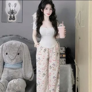 ĐỒ BỘ NỮ ÁO CỘC CỔ TRỤ QUẦN ỐNG SUÔNG IN HOẠ TIẾT