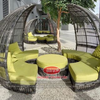 Sofa mây nhựa ngoài trời có mái che sofa mái vòm