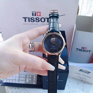 ĐỒNG HỒ NAM CƠ SIÊU CẤP NHƯ HÃG TISỌT DÂY DA KÍNH SAPHIRE LỘ MÁY MẶT ĐEN VIỀN ĐỒNG